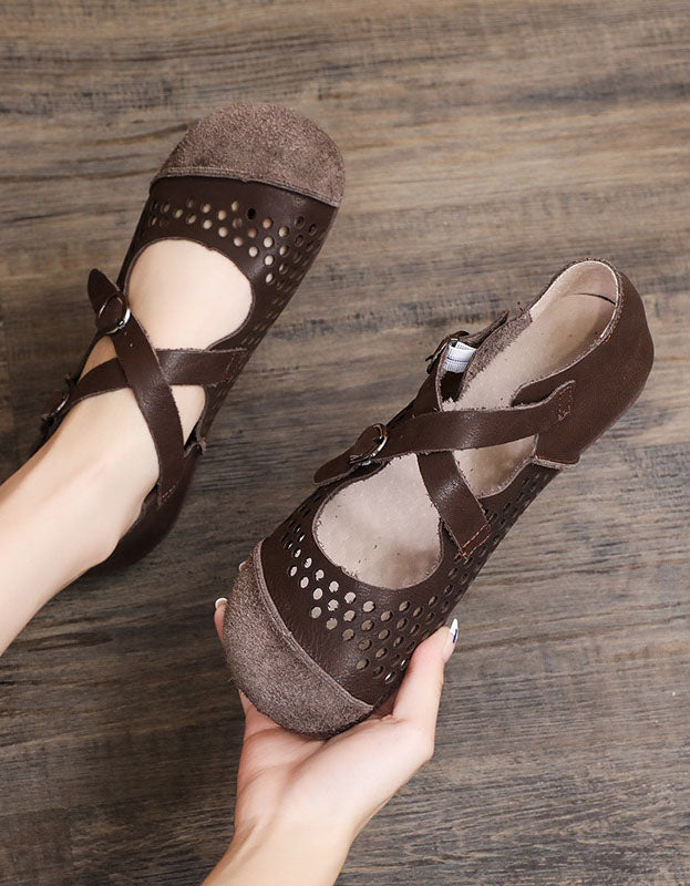 Handmade Retro Hollow Cross Strap Flats