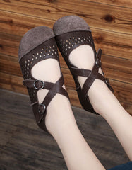 Handmade Retro Hollow Cross Strap Flats