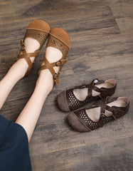 Handmade Retro Hollow Cross Strap Flats