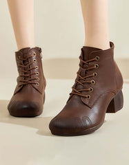 Handmade Retro Leather Chunky Women's Boots