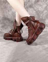 Handmade Retro Leather Double Zipper Gear Booties