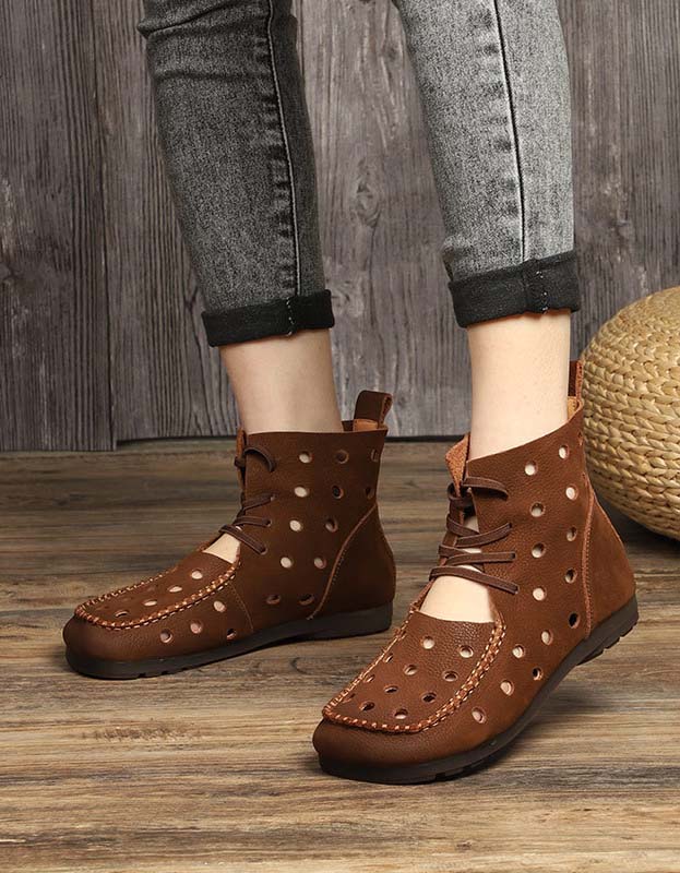 Handmade Retro Leather Hollow Sandals Boots