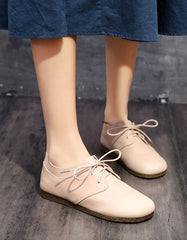 Handmade Retro Leather Lace Up Flat Shoes