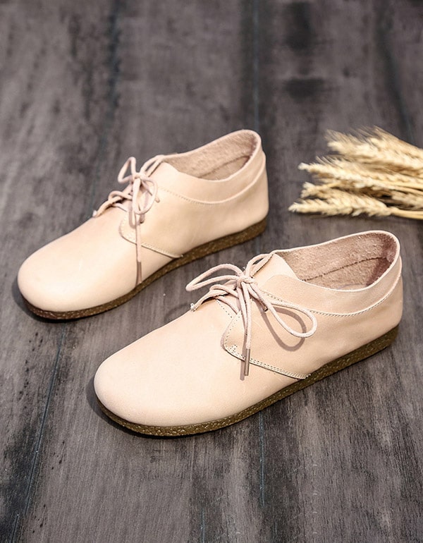 Handmade Retro Leather Lace Up Flat Shoes