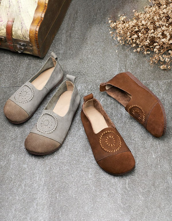 Handmade Retro Leather Soft Round Head Flats