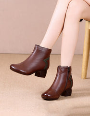 Handmade Retro Leather Stitching Chunky Boots