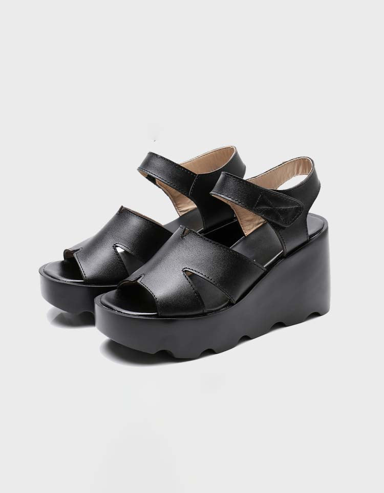 Handmade Retro Leather Summer Wedge Sandals