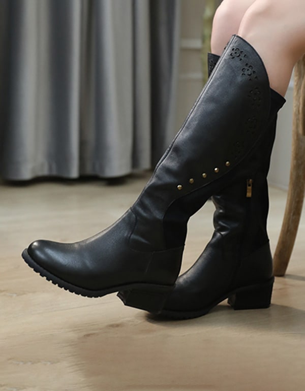 Handmade Retro Leather Women Knee High Boots