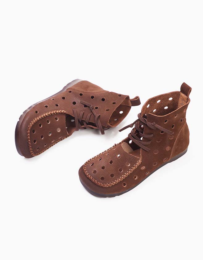 Handmade Retro Leather Hollow Sandals Boots