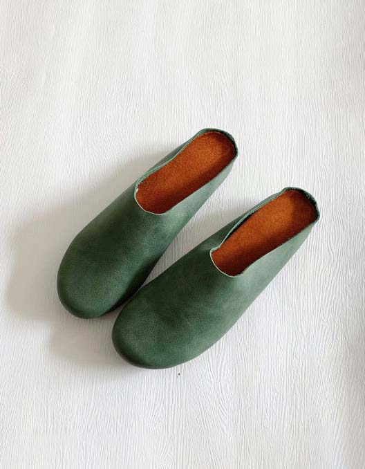 Handmade Retro Soft Leather Flat Slippers