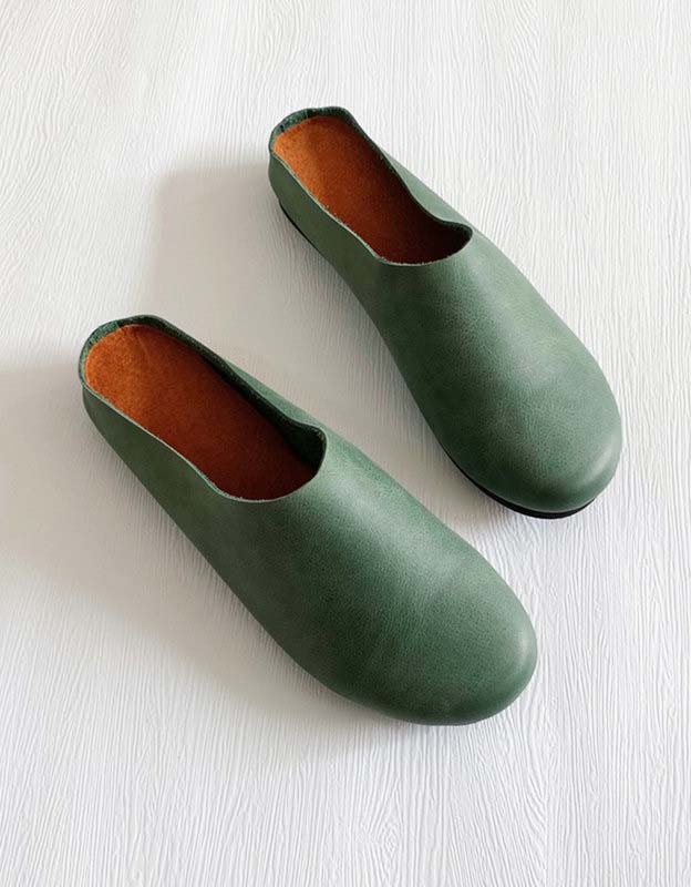 Handmade Retro Soft Leather Flat Slippers