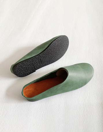 Handmade Retro Soft Leather Flat Slippers