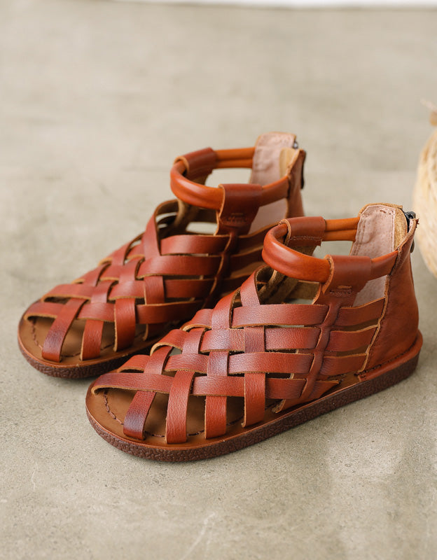 Handmade Retro Leather Woven Flat Sandals