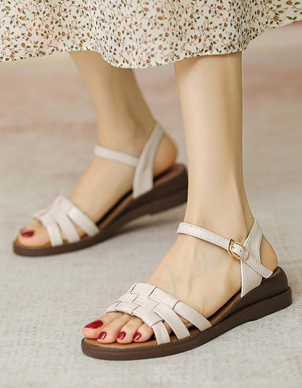 Vintage Leather Woven Flat Sandals Slingback