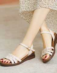 Vintage Leather Woven Flat Sandals Slingback