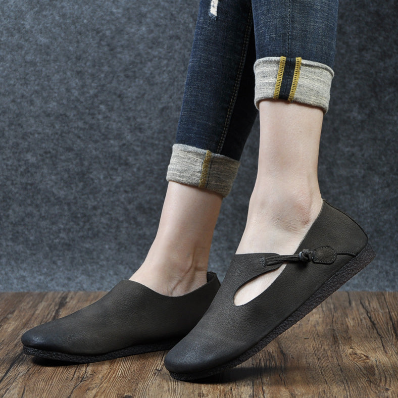 Women Retro Handmade Buckle Soft Flats