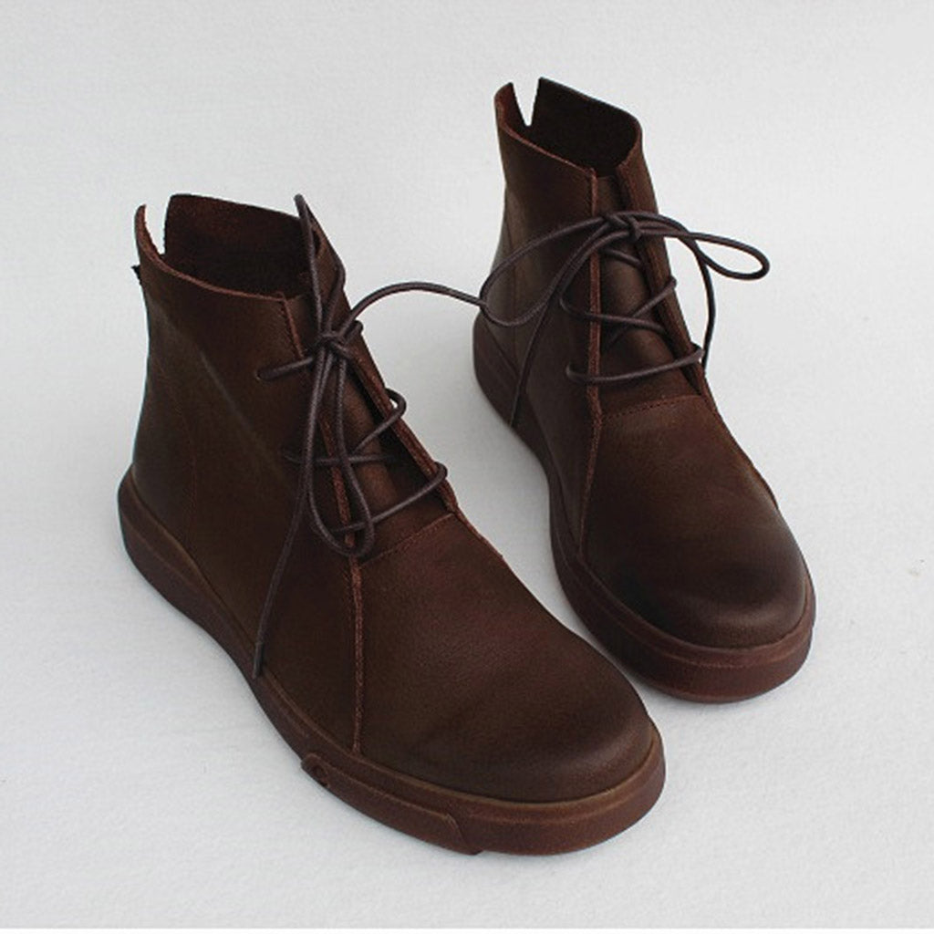 Handmade Leather Lace-up Martin Ankle Boots 35-42