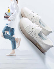 Lace-up Hollow Comfy Leather Sneakers 35-43