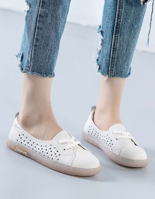 Lace-up Hollow Comfy Leather Sneakers 35-43