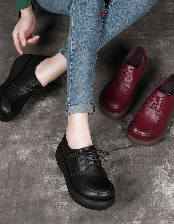 Round Head Lace Up Soft Sole Platform Shoes