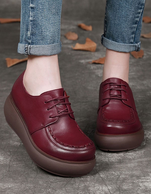 Round Head Lace Up Soft Sole Platform Shoes