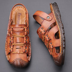 Leather Cut-out Lace-up Sandals Slingback for Men 38-44