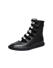 Cut-out Front Lace-up Retro Leather Summer Boots