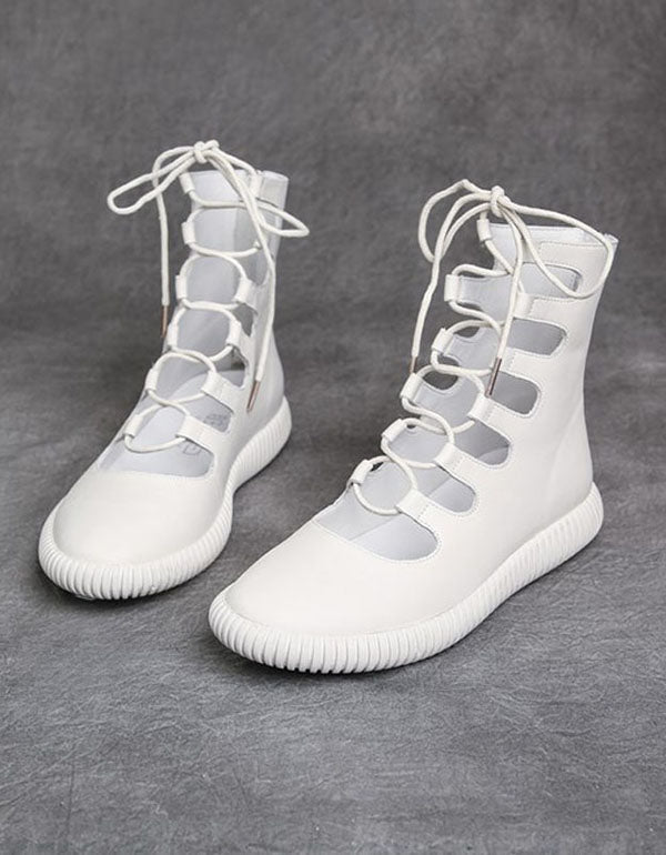 Cut-out Front Lace-up Retro Leather Summer Boots