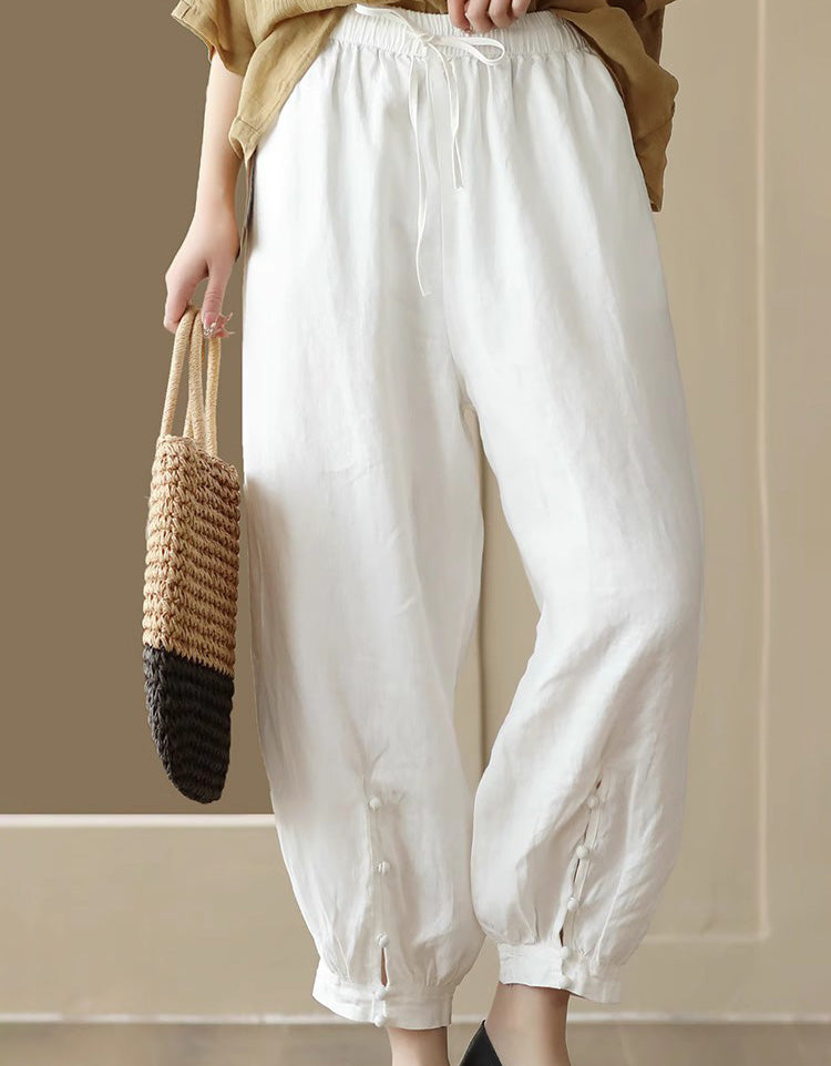 Leg buckled Design Loose Linen Pants