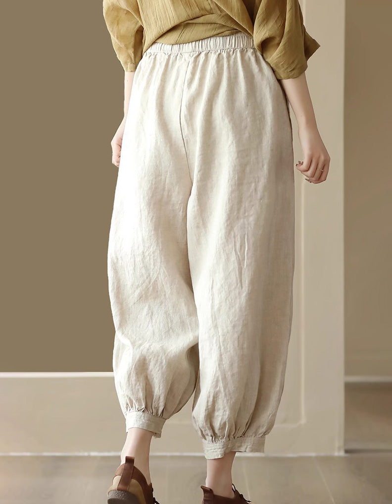 Leg buckled Design Loose Linen Pants