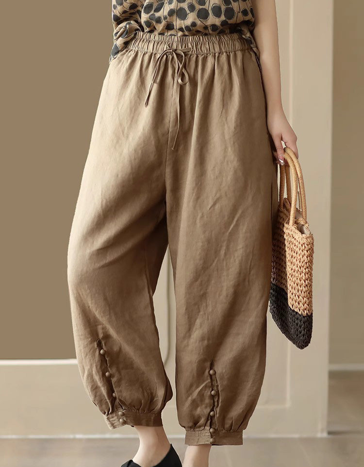 Leg buckled Design Loose Linen Pants