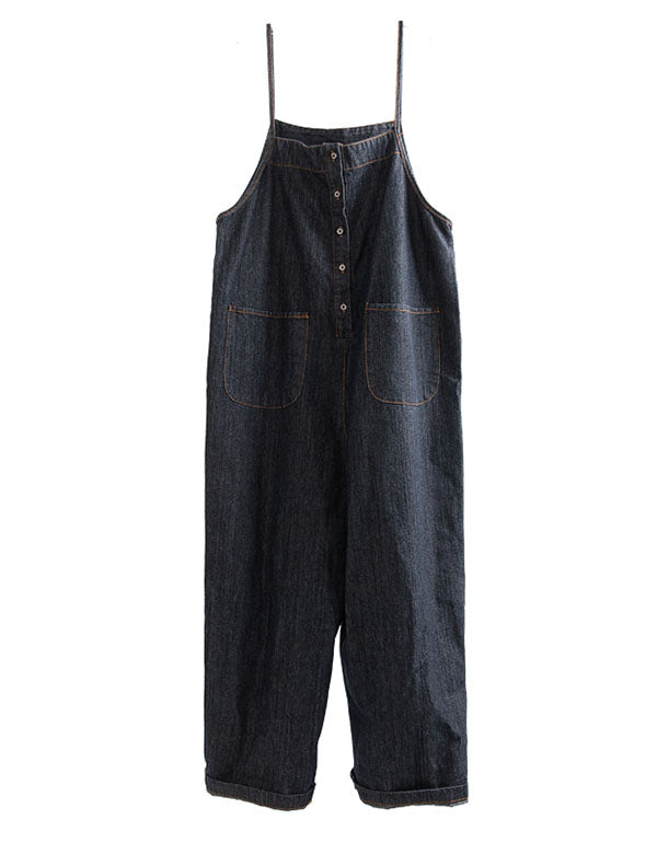 Loose Straight Wide Leg Denim Jumpsuit