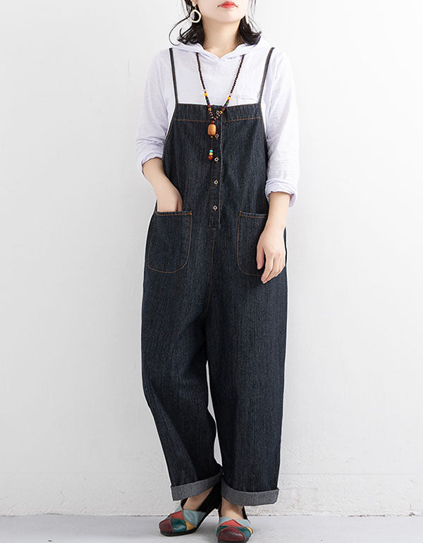 Loose Straight Wide Leg Denim Jumpsuit