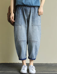 Loose Nine-Point Patch Pocket Washed Denim Pants