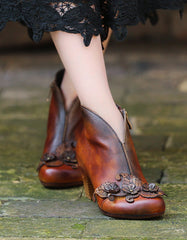 Handmade Flowers Vintage Chunky Heels