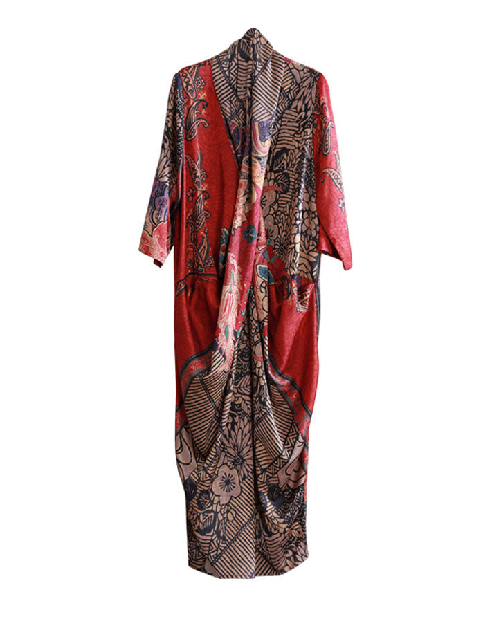 Mid-sleeve Loose Cross-body Vintage Silk Long Dress