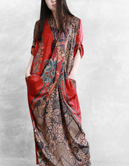 Mid-sleeve Loose Cross-body Vintage Silk Long Dress