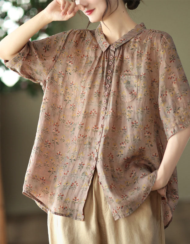 Mid-sleeve Vintage Floral Shirt