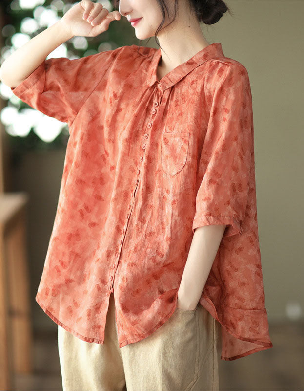 Mid-sleeve Vintage Floral Shirt