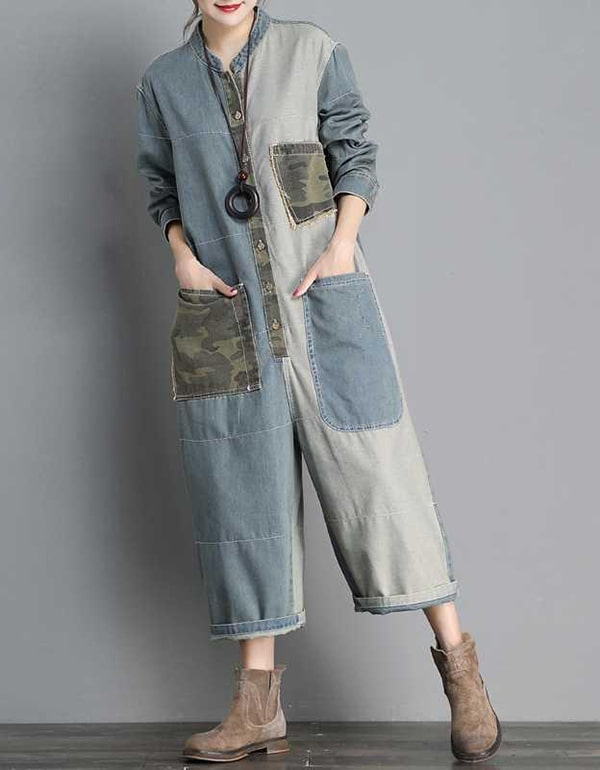 NEW Women Loose Denim Retro Jumpsuit