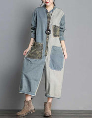 NEW Women Loose Denim Retro Jumpsuit