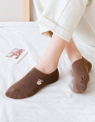 5 Pairs Non-slip Breathable Embroidery Cotton Socks