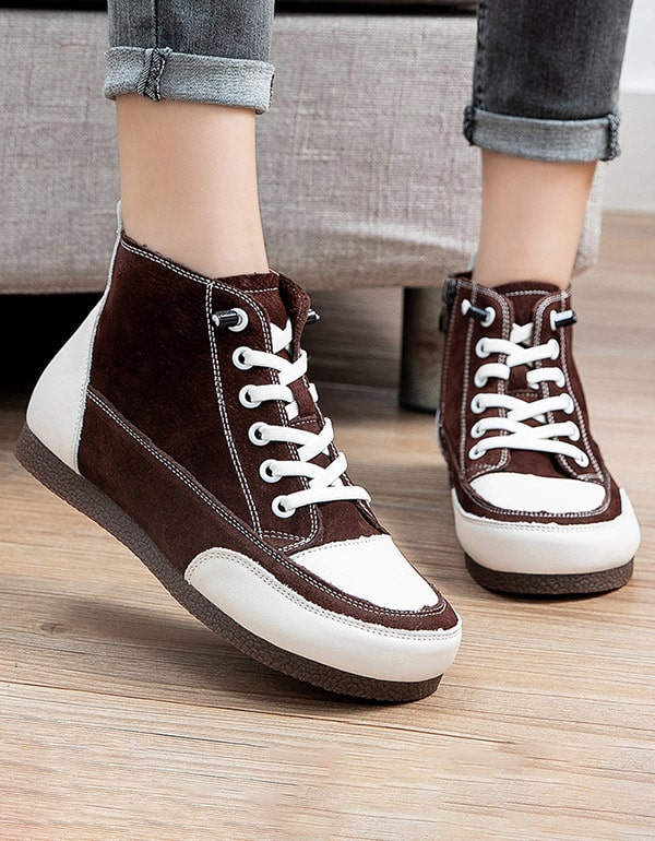 Non-slip Leather Round Head Cotton Sneakers