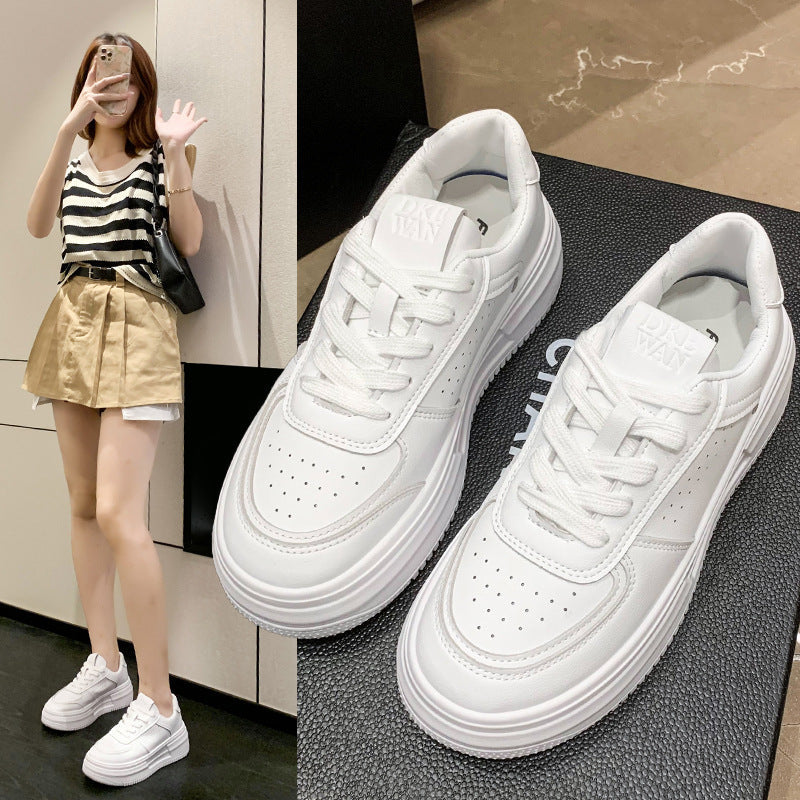 Women's White Spring Platform Height Increasing Versatile Sneakers