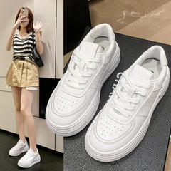 Women's White Spring Platform Height Increasing Versatile Sneakers