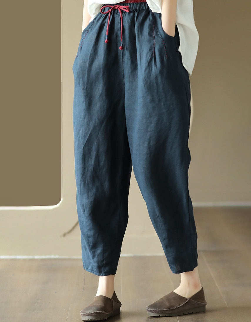 Elastic Waist Summer Loose Linen Pants