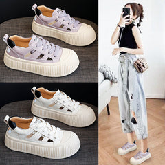 Slouchy Graceful Women's Hollowed Genuine White Sneakers