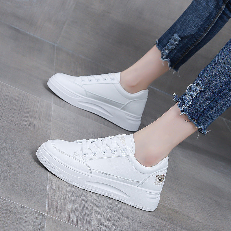 Women's Bear White Autumn Thick-soled Korean Style Sneakers