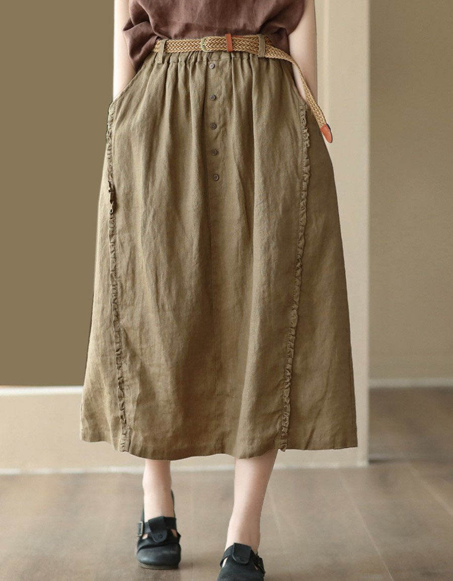 Women's Buckles Summer Linen Skirt