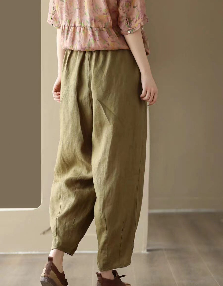 Elastic Waist Summer Loose Linen Pants